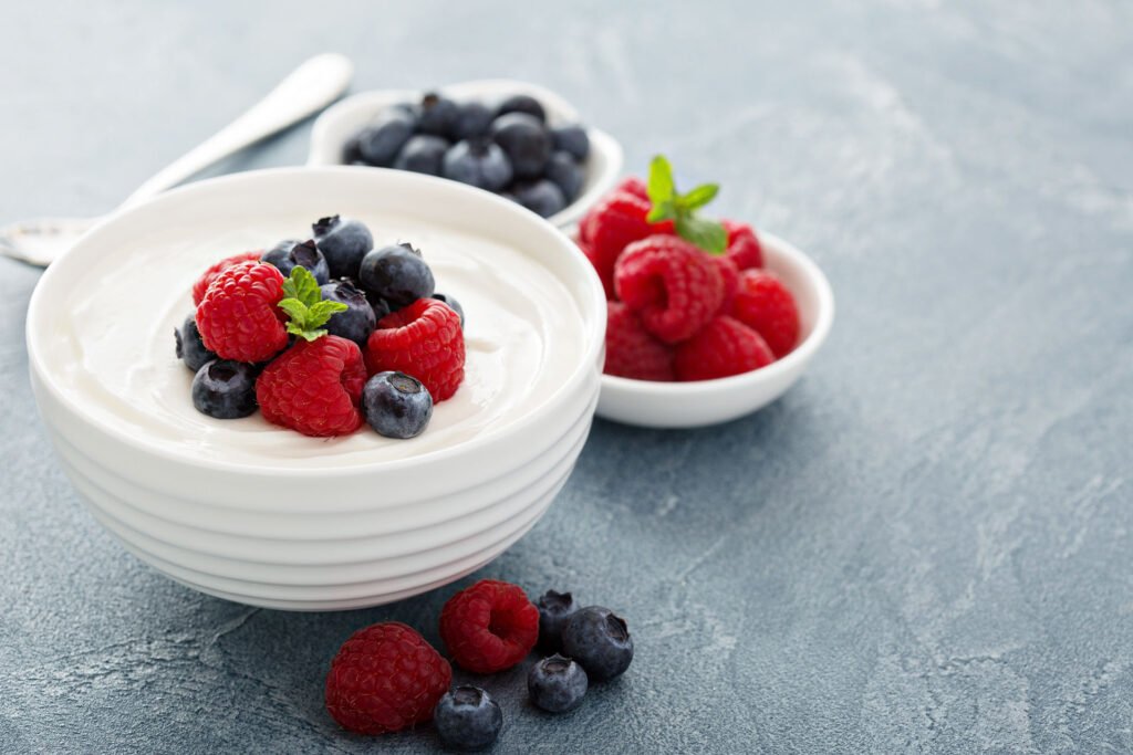 Greek yogurt with berries as a high-protein snack for GLP-1 medical weight loss patients taking drugs like Ozempic