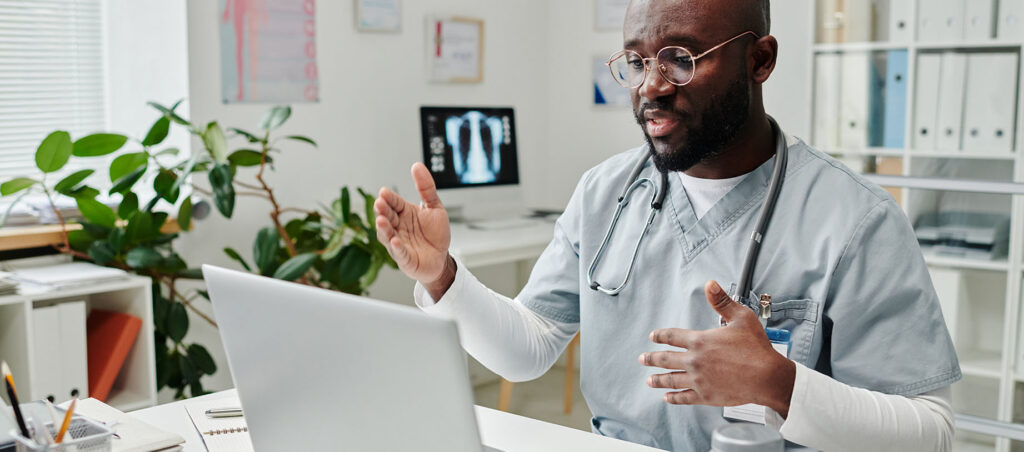 Telehealth family medicine provider speaks with patient via webcam to prescribe GLP-1 medication for weight loss and diabetes management