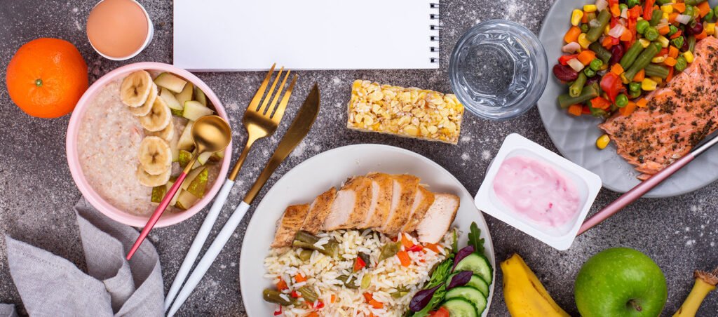 Image showing healthy, nutritious, protein-packed food on a table as example of meal choices for obesity medicine patients on a weight loss journey