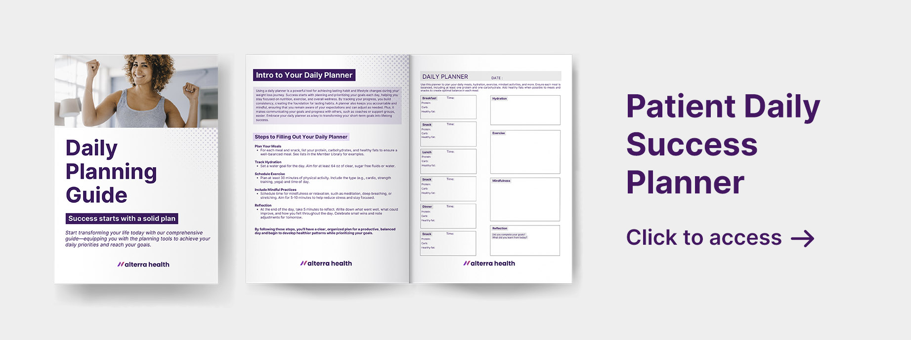 Mock-up of the Alterra Health Patient Daily Success Planner for obesity medicine