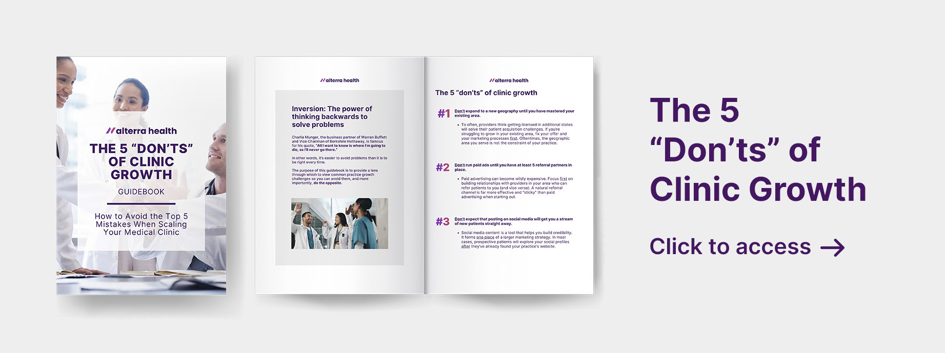 Mock-up of the Alterra Health 5 "Don'ts" of Clinic Growth Guidebook