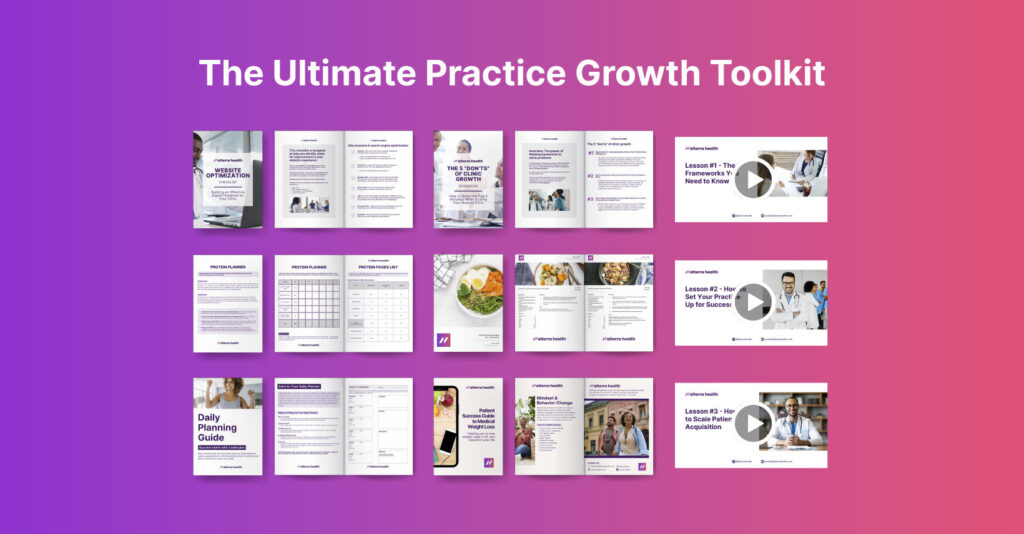 Mock-up showing all the resources in the Alterra Health Obesity Medicine Practice Growth Toolkit