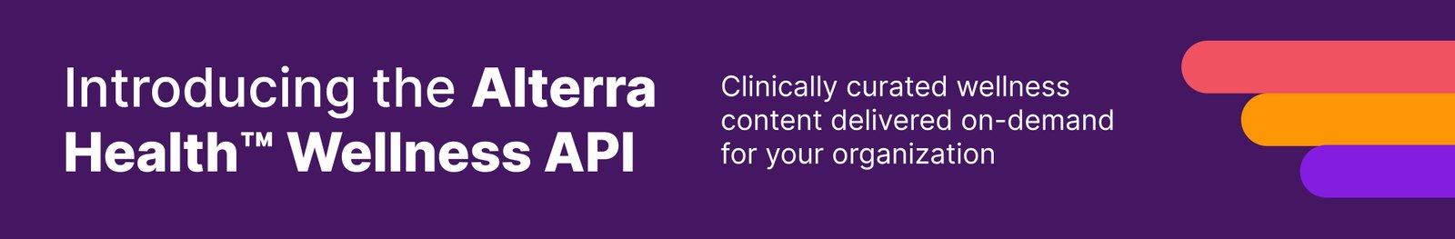 Alterra Health Wellness API graphic showcasing on-demand, clinically curated health content for clinics, gyms, and wellness clubs.