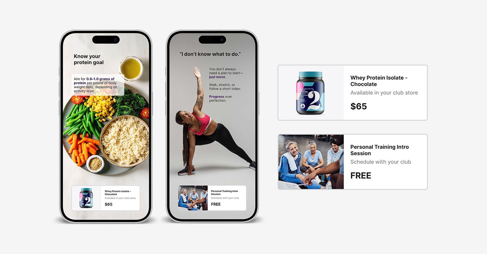 Mobile app screens showing Alterra Health content and integrated product offers for country clubs.